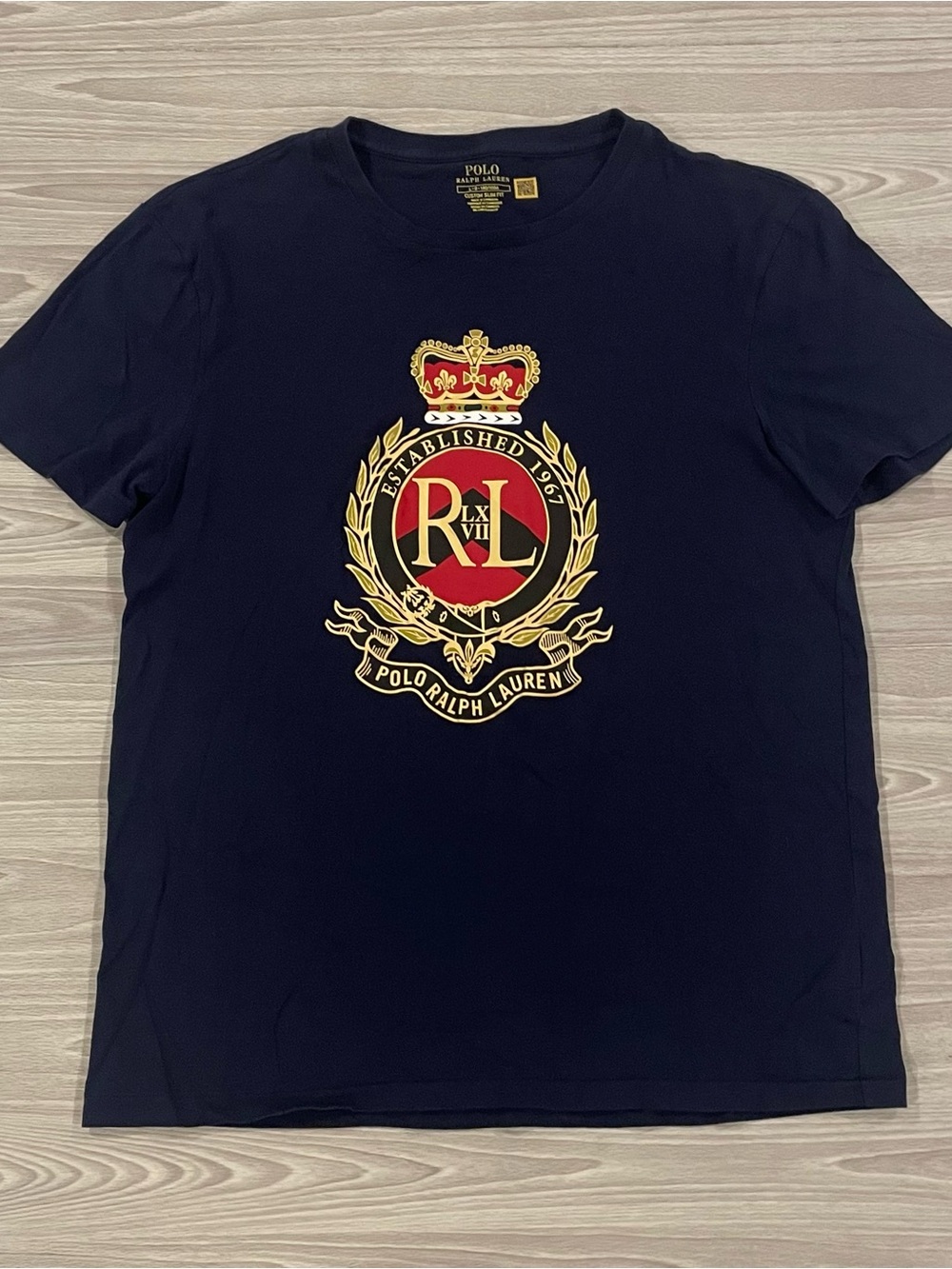 Polo Ralph Lauren Navy Crest Logo Slim Fit Crew-Neck T-Shirt Men’s Size Large